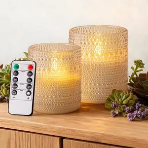 Dotted Glass Flameless Candles with Remote Timer, Real Wax Battery Operated LED Pillar Candles with 3D Flickering Flame for Festival Wedding Home Party Decor, 3" x 4", 4" x 5", Set of 2 (Gold) Dotted Glass Flameless Candles with Remote Timer, Real Wax Battery Operated LED Pillar Candles with 3D Flickering Flame for Festival Wedding Home Party Decor, 3" x 4", 4" x 5", Set of 2 (Gold)