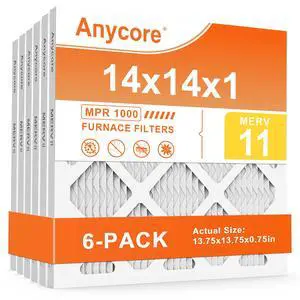14x14x1 Air Filter 6 Pack MERV 11 | AC HVAC Furnace Pleated Air Filters for Home Office MPR 1000 FPR 7 (Actual Size: 13.75x13.75x0.75 inch) 14x14x1 Air Filter 6 Pack MERV 11 | AC HVAC Furnace Pleated Air Filters for Home Office MPR 1000 FPR 7 (Actual Size: 13.75x13.75x0.75 inch)