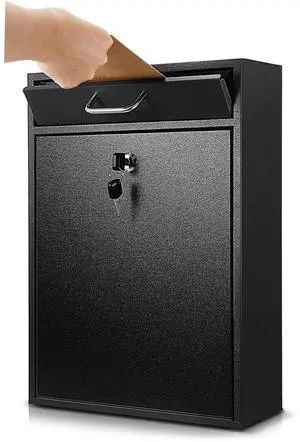 Large Locking Mailbox with Key for Outdoor 16.2 x 11.2 x 4.7 Inches Large Wall Mount Mail Box with Lock Security Mail Drop Metal Collection Boxes Hanging Secure Postbox(Black) Large Locking Mailbox with Key for Outdoor 16.2 x 11.2 x 4.7 Inches Large Wall Mount Mail Box with Lock Security Mail Drop Metal Collection Boxes Hanging Secure Postbox(Black)