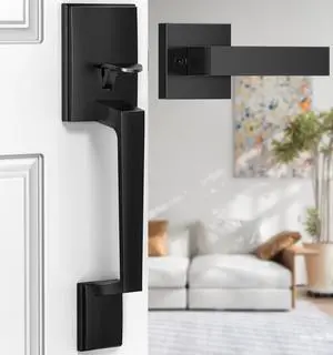 Black Front Door Handle No Lock for Modern Entry Door | Zinc Alloy, Reversible Exterior Door Handle for Left & Right Hand Door, Lower Half Grip, 35MM-45MM Door Thickness Black Front Door Handle No Lock for Modern Entry Door | Zinc Alloy, Reversible Exterior Door Handle for Left & Right Hand Door, Lower Half Grip, 35MM-45MM Door Thickness