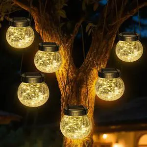 Solar Lanterns Outdoor Waterproof 6 Pack, Hanging Solar Lights with 30 LED, Cracked Glass Hanging Globes for Garden Patio Fence Yard Christmas Tree Decoration,Warm White Solar Lanterns Outdoor Waterproof 6 Pack, Hanging Solar Lights with 30 LED, Cracked Glass Hanging Globes for Garden Patio Fence Yard Christmas Tree Decoration,Warm White