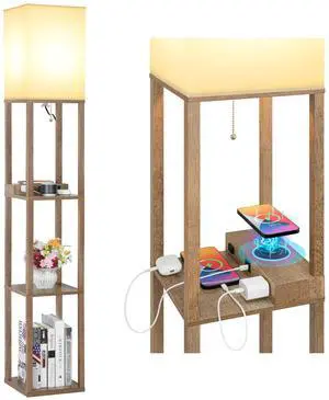 Shelf Floor Lamp with Wireless Charger, USB, Type C, AC Port, Wood | Fast Charging USB Ports & Type C Port & 2 Power Outlets, 3 Tier Storage Shelf Lamp, E26 Base, 60W Max(Bulb Not Included) Shelf Floor Lamp with Wireless Charger, USB, Type C, AC Port, Wood | Fast Charging USB Ports & Type C Port & 2 Power Outlets, 3 Tier Storage Shelf Lamp, E26 Base, 60W Max(Bulb Not Included)