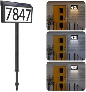 Solar Powered Address Sign House Number Waterproof 3-Light Modes | LED Illuminated Address Plaque, Wall Mounted & In Ground, Outdoor Address Numbers with Stakes for Outside Yard Home Driveway Solar Powered Address Sign House Number Waterproof 3-Light Modes | LED Illuminated Address Plaque, Wall Mounted & In Ground, Outdoor Address Numbers with Stakes for Outside Yard Home Driveway