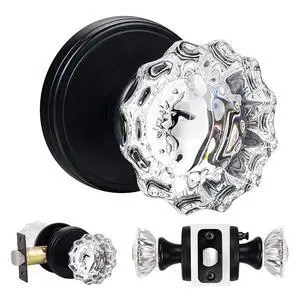 Glass Door Knobs Interior Vintage Privacy Door Knob with Lock | for Bedroom Bathroom Matte Black Glass Door Knobs Interior Vintage Privacy Door Knob with Lock | for Bedroom Bathroom Matte Black