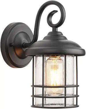 5.5" Wide Black Single Outdoor Porch Light, 9.8" H Modern Farmhouse | Seedy Glass Outside Fixture, Vintage Round Outdoor Wall Sconce For Small Sidelight, Front Door, Garage 5.5" Wide Black Single Outdoor Porch Light, 9.8" H Modern Farmhouse | Seedy Glass Outside Fixture, Vintage Round Outdoor Wall Sconce For Small Sidelight, Front Door, Garage