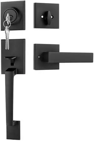 Front Door Handle and Deadbolt Set, Black Front Door Lock Set with Reversible Handle Lever, Modern Front Door Hardware, Single Cylinder Front Door Entry Lock, Front Door Handles and Locks Front Door Handle and Deadbolt Set, Black Front Door Lock Set with Reversible Handle Lever, Modern Front Door Hardware, Single Cylinder Front Door Entry Lock, Front Door Handles and Locks