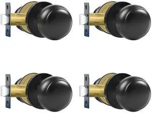 Passage Door Knobs, 4 Pack Matte Black Door Knobs, for Hallway & Closet Non-Locking Interior Round Door Handles Keyless Reversible for Left Right Handed Doors Passage Door Knobs, 4 Pack Matte Black Door Knobs, for Hallway & Closet Non-Locking Interior Round Door Handles Keyless Reversible for Left Right Handed Doors