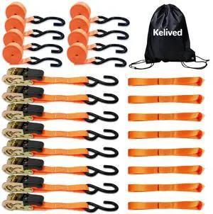 8PK Ratchet Tie Down Straps - 1in x 16feet, 1760LBS Break Strength, 8 Soft Loops, Wear-Resistant Webbing with Non-Slip Rubber Handle, S-Hooks & Storage Bag 8PK Ratchet Tie Down Straps - 1in x 16feet, 1760LBS Break Strength, 8 Soft Loops, Wear-Resistant Webbing with Non-Slip Rubber Handle, S-Hooks & Storage Bag