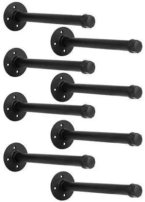 Industrial Black Iron Pipe Shelf Brackets Wall Mount DIY Shelving Brackets Pipe Decor Wall Rustic Garment Rack Hardware Included, 8 Inch Set of 8 Industrial Black Iron Pipe Shelf Brackets Wall Mount DIY Shelving Brackets Pipe Decor Wall Rustic Garment Rack Hardware Included, 8 Inch Set of 8