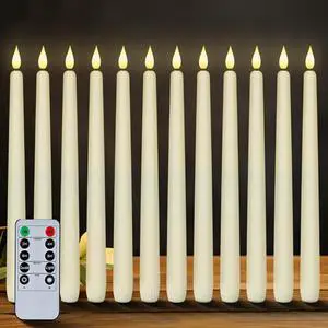 12 Pcs Flameless Taper Candles with Remote Timer Dimmer, 11 inches Ivory Taper Candles Battery Operated, Plastic LED Candlesticks with Flickering Flame for Halloween Christmas Church Wedding 12 Pcs Flameless Taper Candles with Remote Timer Dimmer, 11 inches Ivory Taper Candles Battery Operated, Plastic LED Candlesticks with Flickering Flame for Halloween Christmas Church Wedding