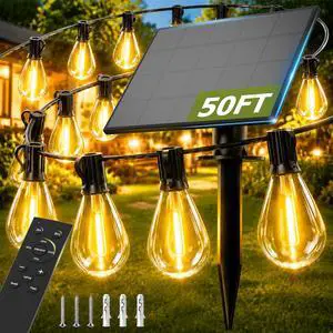 50FT Solar String Lights Outdoor, Dimmable Patio Lights Solar Powered with Remote & USB Port 18+1 LED Shatterproof Bulbs 3 Light Modes, Waterproof Solar Light for Camping Backyard Garden 50FT Solar String Lights Outdoor, Dimmable Patio Lights Solar Powered with Remote & USB Port 18+1 LED Shatterproof Bulbs 3 Light Modes, Waterproof Solar Light for Camping Backyard Garden