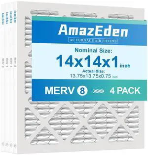 14x14x1 Air Filter 4 Pack MERV 8 Dust Defense Pleated Filter | AC Furnace Replacement Filter for Home Office MPR 600 FPR 5 (Actual Size: 13.75x13.75x0.75 Inches) 14x14x1 Air Filter 4 Pack MERV 8 Dust Defense Pleated Filter | AC Furnace Replacement Filter for Home Office MPR 600 FPR 5 (Actual Size: 13.75x13.75x0.75 Inches)