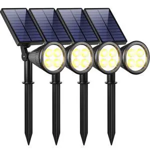 Solar Spot Lights Outdoor Adjustable Spotlights, 4 Pack Warm White | 25 Ft Focused Beam, Dual Brightness Modes, IP65 Waterproof, Long Runtime, Ground or Wall Mount, Auto On/Off for Landscape Solar Spot Lights Outdoor Adjustable Spotlights, 4 Pack Warm White | 25 Ft Focused Beam, Dual Brightness Modes, IP65 Waterproof, Long Runtime, Ground or Wall Mount, Auto On/Off for Landscape