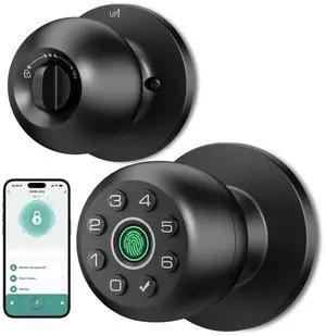 Fingerprint Door Lock, biometric smart Door knob, with keypad and app Control, keyless Door Lock, Suitable for bedrooms, Offices, Hotels, Apartments, Easy to Install. (Black) HL-9 Fingerprint Door Lock, biometric smart Door knob, with keypad and app Control, keyless Door Lock, Suitable for bedrooms, Offices, Hotels, Apartments, Easy to Install. (Black) HL-9
