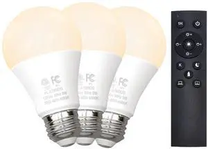 A19 LED Remote Control Bulbs, 800LM 9W, Equivalent to 60W Bulbs, Dimmable Bulb with Remote Control 3000K-6000K, E26 Base, CRI 80+,2.4GHz, Lifespan Over 25,000 Hours (9W-1 Remote-3 Bulb) A19 LED Remote Control Bulbs, 800LM 9W, Equivalent to 60W Bulbs, Dimmable Bulb with Remote Control 3000K-6000K, E26 Base, CRI 80+,2.4GHz, Lifespan Over 25,000 Hours (9W-1 Remote-3 Bulb)