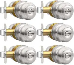 Privacy Door Knob with Lock, Keyless Door Knobs Interior Lock 6 Pack | Keyless Brushed Nickel Interior Bedroom Door Knobs with Lock, Bathroom Door Knob for Left/Right Handle Door, Adjustable Latch Privacy Door Knob with Lock, Keyless Door Knobs Interior Lock 6 Pack | Keyless Brushed Nickel Interior Bedroom Door Knobs with Lock, Bathroom Door Knob for Left/Right Handle Door, Adjustable Latch