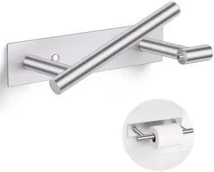 Brushed Nickel Toilet Paper Holder, Adhesive or Screw Toilet Roll Holder Wall Mount, SUS304 Stainless Steel Double Post Pivoting Toilet Roll Holder for Bathroom, Kitchen, Washroom Brushed Nickel Toilet Paper Holder, Adhesive or Screw Toilet Roll Holder Wall Mount, SUS304 Stainless Steel Double Post Pivoting Toilet Roll Holder for Bathroom, Kitchen, Washroom