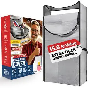 Energy Saving Attic Stairs Insulation Cover 54x25x11 Extra Thick | Easy-access zipper opening. R-15.6 rated insulation seals pull-down stair, hatch & ladder gaps against drafts Energy Saving Attic Stairs Insulation Cover 54x25x11 Extra Thick | Easy-access zipper opening. R-15.6 rated insulation seals pull-down stair, hatch & ladder gaps against drafts