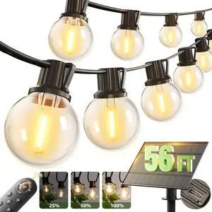56FT(50+6) Solar String Lights Outdoor with Remote, 27 LED G40 Bulbs | Solar Powered & USB Charging Patio Lights, Dimmable Waterproof Solar String Lights for Outside, Camping, Backyard 56FT(50+6) Solar String Lights Outdoor with Remote, 27 LED G40 Bulbs | Solar Powered & USB Charging Patio Lights, Dimmable Waterproof Solar String Lights for Outside, Camping, Backyard