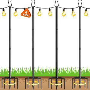 4 Pack String Light Poles - 10FT Light Poles for Outside with Fork Base, Outdoor String Light Poles, Durable Poles for String Lights in Backyard, Deck, Garden, Wedding Events 4 Pack String Light Poles - 10FT Light Poles for Outside with Fork Base, Outdoor String Light Poles, Durable Poles for String Lights in Backyard, Deck, Garden, Wedding Events