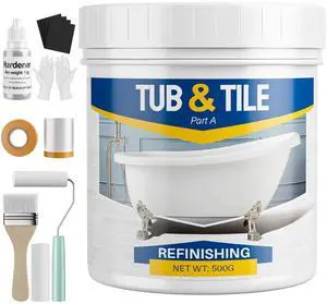 Tub and Tile Paint Refinishing Kit, 17.6oz Bathtub Refinishing Kit White with Tools and Hardener, Semi-Gloss White Tub Paint for Bathtub, Sink, Low Odor and Easy to Use, 25-30sq.ft Tub and Tile Paint Refinishing Kit, 17.6oz Bathtub Refinishing Kit White with Tools and Hardener, Semi-Gloss White Tub Paint for Bathtub, Sink, Low Odor and Easy to Use, 25-30sq.ft