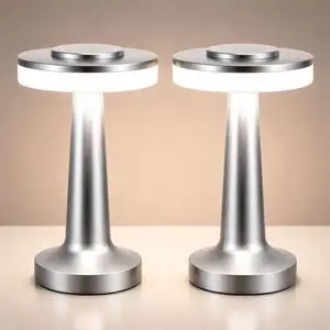 2 Pcs Silver LED Portable Cordless Table Lamp Bulk with Touch Sensor 3 Color Stepless Dimming Rechargeable Battery up to 15 Hours Cordless Table Light Wireless Lamp Wedding Home 2 Pcs Silver LED Portable Cordless Table Lamp Bulk with Touch Sensor 3 Color Stepless Dimming Rechargeable Battery up to 15 Hours Cordless Table Light Wireless Lamp Wedding Home