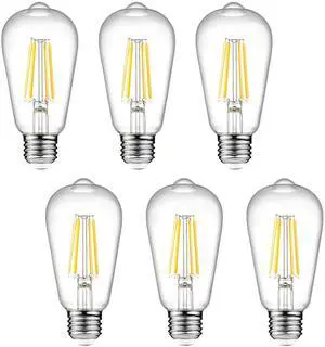 Dimmable Vintage LED Edison Bulbs, 6W, Equivalent 60W, 700lm, Warm White 2700K, 80+ CRI, ST58 Antique LED Filament Bulbs, E26 Medium Base, Clear Glass, Pack of 6 Dimmable Vintage LED Edison Bulbs, 6W, Equivalent 60W, 700lm, Warm White 2700K, 80+ CRI, ST58 Antique LED Filament Bulbs, E26 Medium Base, Clear Glass, Pack of 6