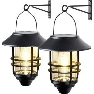 2 Pack Solar Lanterns Outdoor, Hanging Solar Lights for Outside Glass Metal with Wall Mount Bracket,Waterproof Auto Dusk to Dawn Garden Lantern for Fence Porch Decor- Warm White 2 Pack Solar Lanterns Outdoor, Hanging Solar Lights for Outside Glass Metal with Wall Mount Bracket,Waterproof Auto Dusk to Dawn Garden Lantern for Fence Porch Decor- Warm White