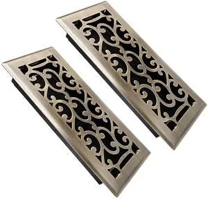 4x10 Inches Air Floor Vents Register Ease Adjust Air Flow Savannah Design-Heavy Duty Walkable Steel Decorative Floor Vent for Room - Antique Brass Floor Vent Covers - 2 Pack 4x10 Inches Air Floor Vents Register Ease Adjust Air Flow Savannah Design-Heavy Duty Walkable Steel Decorative Floor Vent for Room - Antique Brass Floor Vent Covers - 2 Pack