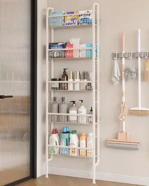 Narrow 5-Tier Behind-the-Door Bathroom Storage Rack | Space-saving Storage for Tight Spaces; Suitable for Kitchen and Bathroom Narrow 5-Tier Behind-the-Door Bathroom Storage Rack | Space-saving Storage for Tight Spaces; Suitable for Kitchen and Bathroom