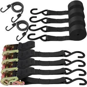 Ratchet Straps, 2,200 LB Break Strength, 4-Pack 15FT Ratchet Tie Down Straps Set for Motorcycle Straps Tie Downs, Appliances, Lawn Equipment, Cargo Straps for Trucks. (Black) Ratchet Straps, 2,200 LB Break Strength, 4-Pack 15FT Ratchet Tie Down Straps Set for Motorcycle Straps Tie Downs, Appliances, Lawn Equipment, Cargo Straps for Trucks. (Black)