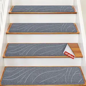 Stair Treads for Wooden Steps, 15 PCS 8"x30", Grey | Non-Slip TPE Backing Indoor Stair Runners, Washable & Reusable Stairs Carpet Rugs, No Residue, Safe for Kids, Pets, Seniors Stair Treads for Wooden Steps, 15 PCS 8"x30", Grey | Non-Slip TPE Backing Indoor Stair Runners, Washable & Reusable Stairs Carpet Rugs, No Residue, Safe for Kids, Pets, Seniors
