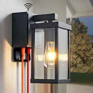 Porch Lights with GFCI Outlets Dusk to Dawn Outdoor Wall Lights Waterproof Exterior Lighting Fixtures Modern Outside Lights Wall Mount for House Patio Garage,Black,11.8''H,1PC Porch Lights with GFCI Outlets Dusk to Dawn Outdoor Wall Lights Waterproof Exterior Lighting Fixtures Modern Outside Lights Wall Mount for House Patio Garage,Black,11.8''H,1PC