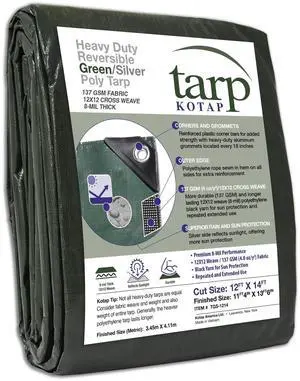 12 x 14 Ft. Heavy-Duty Protection/Coverage Tarp, 8-mil, Reversible, Multi-Use, Waterproof, Green-Silver, (TGS-1214) 12 x 14 Ft. Heavy-Duty Protection/Coverage Tarp, 8-mil, Reversible, Multi-Use, Waterproof, Green-Silver, (TGS-1214)