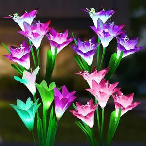 Solar Lights Outdoor - Lily Flower Solar Garden Lights, 4 Pack Lights Outdoor Waterproof Multicolor Changing LED Flower with Bigger Lily for Patio Yard Pathway Balcony Outdoor Décor Solar Lights Outdoor - Lily Flower Solar Garden Lights, 4 Pack Lights Outdoor Waterproof Multicolor Changing LED Flower with Bigger Lily for Patio Yard Pathway Balcony Outdoor Décor