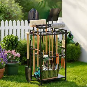 Garden Tool Organizer with Feet Up to 35 Long-Handled Tools Black | Yard Tower Rack for Garage Organization and Storage, Heavy Duty Steel Garden Tool Stand for Shed, Outdoor (Rakes/Brooms) Garden Tool Organizer with Feet Up to 35 Long-Handled Tools Black | Yard Tower Rack for Garage Organization and Storage, Heavy Duty Steel Garden Tool Stand for Shed, Outdoor (Rakes/Brooms)