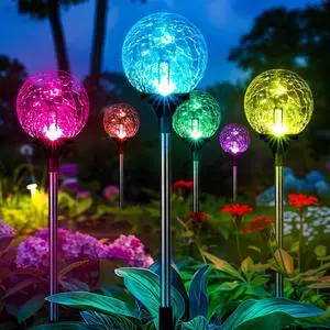 Solar Garden Lights 6 Pack, Solar Lights Outdoor Decorative | Outdoor Solar Lights for Yard Decorations Waterproof, Multi-Colored Changing Garden Globe Cracked Glass Ball with LED Lights Solar Garden Lights 6 Pack, Solar Lights Outdoor Decorative | Outdoor Solar Lights for Yard Decorations Waterproof, Multi-Colored Changing Garden Globe Cracked Glass Ball with LED Lights