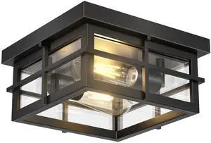 Modern Outdoor Ceiling Light Fixtures, 2-Light Black Flush Mount Light Fixtures with Clear Glass Shade, Farmhouse Square Ceiling Lighting for Porch Bathroom Kitchen (Bulbs Not Included) Modern Outdoor Ceiling Light Fixtures, 2-Light Black Flush Mount Light Fixtures with Clear Glass Shade, Farmhouse Square Ceiling Lighting for Porch Bathroom Kitchen (Bulbs Not Included)