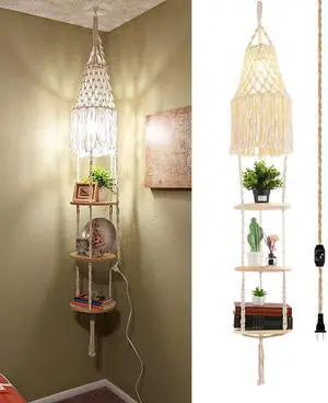 Boho Plug in Pendant Light Hanging Light with Plug in Cord,Dimmable Switch Hanging Lamp Macrame Lamp Shade and Plant Holder Shelf Indoor for Bohemian Decor Bedroom Corner Living Room Boho Plug in Pendant Light Hanging Light with Plug in Cord,Dimmable Switch Hanging Lamp Macrame Lamp Shade and Plant Holder Shelf Indoor for Bohemian Decor Bedroom Corner Living Room