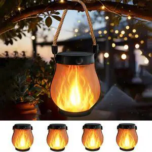 4 Pack Gen2 Solar Lanterns Outdoor Waterproof Hanging Solar Flame Lights | USB & Solar Charging, 2 Modes, Auto ON/OFF, IP65 Waterproof, Hemp Rope Handle, Indoor Outdoor for Garden Tree Tabletop Decor 4 Pack Gen2 Solar Lanterns Outdoor Waterproof Hanging Solar Flame Lights | USB & Solar Charging, 2 Modes, Auto ON/OFF, IP65 Waterproof, Hemp Rope Handle, Indoor Outdoor for Garden Tree Tabletop Decor