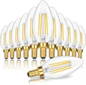 Dimmable E12 Candelabra LED Light Bulbs 60 Watt Equivalent, 6W 630LM Chandelier Light Bulb 2700K Soft Warm White, Vintage LED Filament Clear Glass Candle Light Bulbs, 90+ CRI, No Flicker, 12-Pack Dimmable E12 Candelabra LED Light Bulbs 60 Watt Equivalent, 6W 630LM Chandelier Light Bulb 2700K Soft Warm White, Vintage LED Filament Clear Glass Candle Light Bulbs, 90+ CRI, No Flicker, 12-Pack
