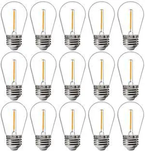 15 Pack Outdoor LED Replacement Bulbs for String Light, S14 LED Hanging Light Bulbs for Patio, Garden, E26 Base, 2200K Warm White, Non-Dimmable 15 Pack Outdoor LED Replacement Bulbs for String Light, S14 LED Hanging Light Bulbs for Patio, Garden, E26 Base, 2200K Warm White, Non-Dimmable