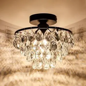 Modern Small Crystal Ceiling Light Fixture Mini Black Semi Flush Mount Chandelier Light Fixture for Hallway Bedroom Bathroom Closet e26 Modern Small Crystal Ceiling Light Fixture Mini Black Semi Flush Mount Chandelier Light Fixture for Hallway Bedroom Bathroom Closet e26