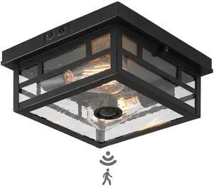 Outdoor Flush Mount Motion Sensor Ceiling Light - Timeless Industrial Design with Seeded Clear Glass for Your Porch, Driveway, Covered Patio, Farmhouse, and Entryway Outdoor Flush Mount Motion Sensor Ceiling Light - Timeless Industrial Design with Seeded Clear Glass for Your Porch, Driveway, Covered Patio, Farmhouse, and Entryway