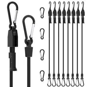 8 Pcs 48" Adjustable Bungee Cords with Hooks, Heavy Duty | UV Resistant Shock Straps with Carabiner Clips 8 Pcs 48" Adjustable Bungee Cords with Hooks, Heavy Duty | UV Resistant Shock Straps with Carabiner Clips