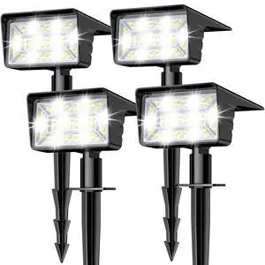 Solar Spot Lights Outdoor with 60 LED & Auto On/Off, 4 Pack Solar Lights Outdoor Waterproof IP68 with 3 Lighting Modes, 2-in-1 Solars Landscape Light for Outside, Garden, Yard(Cool White) Solar Spot Lights Outdoor with 60 LED & Auto On/Off, 4 Pack Solar Lights Outdoor Waterproof IP68 with 3 Lighting Modes, 2-in-1 Solars Landscape Light for Outside, Garden, Yard(Cool White)