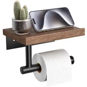 Toilet Paper Holder with Wood Shelf, Wooden Wall Mount Tissue Paper Roll Holder, Matte Black Stainless Steel Bathroom Accessories Decor Household Home Apartment Restroom Essentials (Walnut) Toilet Paper Holder with Wood Shelf, Wooden Wall Mount Tissue Paper Roll Holder, Matte Black Stainless Steel Bathroom Accessories Decor Household Home Apartment Restroom Essentials (Walnut)