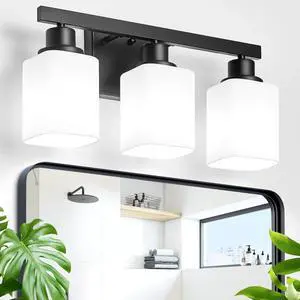 3-Light Bathroom Vanity Light,Modern Matte Black Bathroom Light Fixtures with Square Frosted Glass,Wall Sconces Lighting fixtures Over Mirror Restroom, Living Room Hallway 3-Light Bathroom Vanity Light,Modern Matte Black Bathroom Light Fixtures with Square Frosted Glass,Wall Sconces Lighting fixtures Over Mirror Restroom, Living Room Hallway