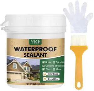 Transparent Waterproof Sealant 12 Oz, Clear Water-Based Leak Repair Coating for Roof, Wall, Bathroom, Shower, Kitchen, Concrete, Wood, Metal, Indoor & Outdoor Transparent Waterproof Sealant 12 Oz, Clear Water-Based Leak Repair Coating for Roof, Wall, Bathroom, Shower, Kitchen, Concrete, Wood, Metal, Indoor & Outdoor