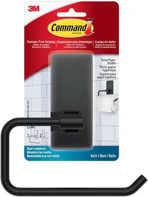Toilet Paper Holder, Matte Black, 1 Holder, 2 Strips | For Bathroom Organization, Water Resistant, Damage-Free Hanging with Adhesive Strip, No Tools Toilet Paper Holder, Matte Black, 1 Holder, 2 Strips | For Bathroom Organization, Water Resistant, Damage-Free Hanging with Adhesive Strip, No Tools